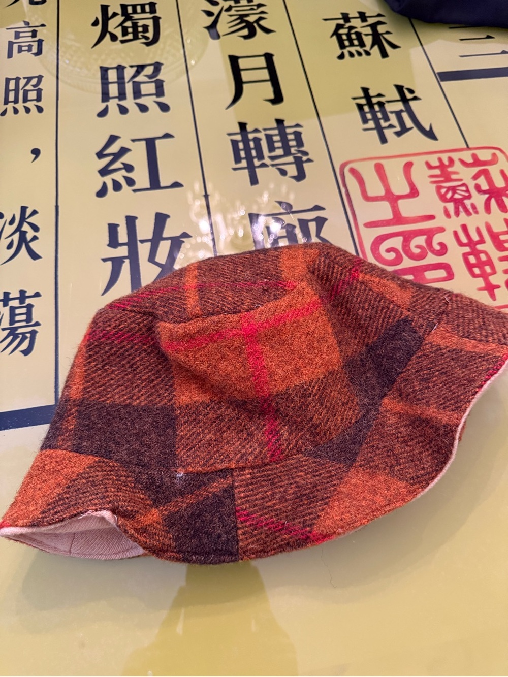 Women’s cashmere and wool plaid reversible Bucket Hat